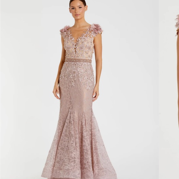 Embroidered Illusion Appliqued Bodice Trumpet Gown NWT - Picture 2 of 6